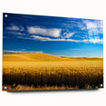 Acrylic print of Palouse, Washington scenery in soft green and gold tones, ideal for dining room decor.