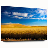 Large abstract wall art of Palouse, Washington, in muted earth tones on acrylic glass, ideal for dining room ambiance.