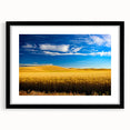 Abstract art print of colorful rolling hills, in a black frame with mat, ideal for extra large living room wall art.
