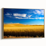 Framed canvas wall art featuring a vintage-style landscape painting of the Palouse region, with muted earth tones.