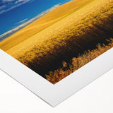 Art deco poster featuring the rolling hills of Palouse, Washington in muted earth tones on rolled canvas.