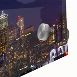 Large abstract wall art of Seattle skyline in muted earth tones on acrylic glass, ideal for dining room ambiance.