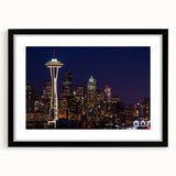 Extra large abstract art print of Seattle skyline in vibrant colors on a textured canvas, ideal for living room decor.