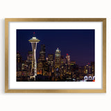 Extra large abstract art print of Seattle skyline in muted gray and blue tones on a textured canvas.