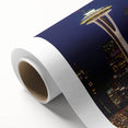 Art Deco poster of Seattle skyline in pastel shades on rolled canvas, ideal for nursery wall art.