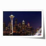 Rolled print of Seattle skyline in muted gray tones, ideal for art wall dining room.