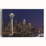 Black and white large art print of the Seattle skyline on stretched canvas, ideal for kitchen wall art.