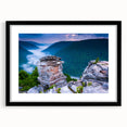 Extra large abstract art print of West Virginia scenery in vibrant colors on a textured canvas, framed in black.