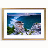 Textured abstract art print of West Virginia scenery in gold frame, ideal for living room decor.