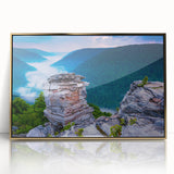 Large art print of a West Virginia landscape in muted earth tones on framed acrylic, ideal for modern nursery wall decor.