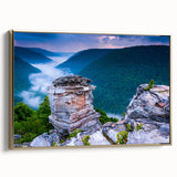 Framed canvas depicting a vintage-style landscape of West Virginia in muted gold and black tones, ideal for bedroom wall art.