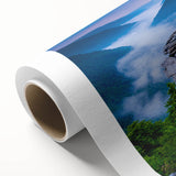 Art deco poster of West Virginia scenery in muted green and blue tones, rolled canvas ideal for nursery wall art.