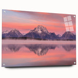 Acrylic print of the Grand Tetons in muted earth tones, ideal for bedroom or dining room decor.