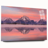 Acrylic print of the Grand Tetons in muted earth tones, suitable as large art for bedroom or dining room decor.
