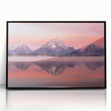 Large abstract wall art depicting the Grand Tetons, in muted earth tones on a framed acrylic.