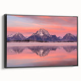 Black and white framed canvas of Grand Tetons landscape, ideal for bedroom wall art.