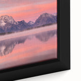 Extra large framed canvas of the Grand Tetons in black with colorful, textured art accents, ideal for living room decor.