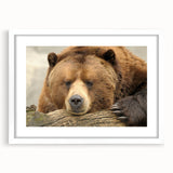 Abstract art print of Yellowstone scenery in muted earth tones on a white framed mat.