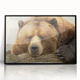 Large abstract wall art depicting Yellowstone scenery in muted earth tones, framed in black acrylic.