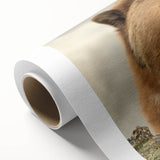 Art deco poster of Yellowstone scenery in muted earth tones on rolled canvas, ideal for nursery wall art.