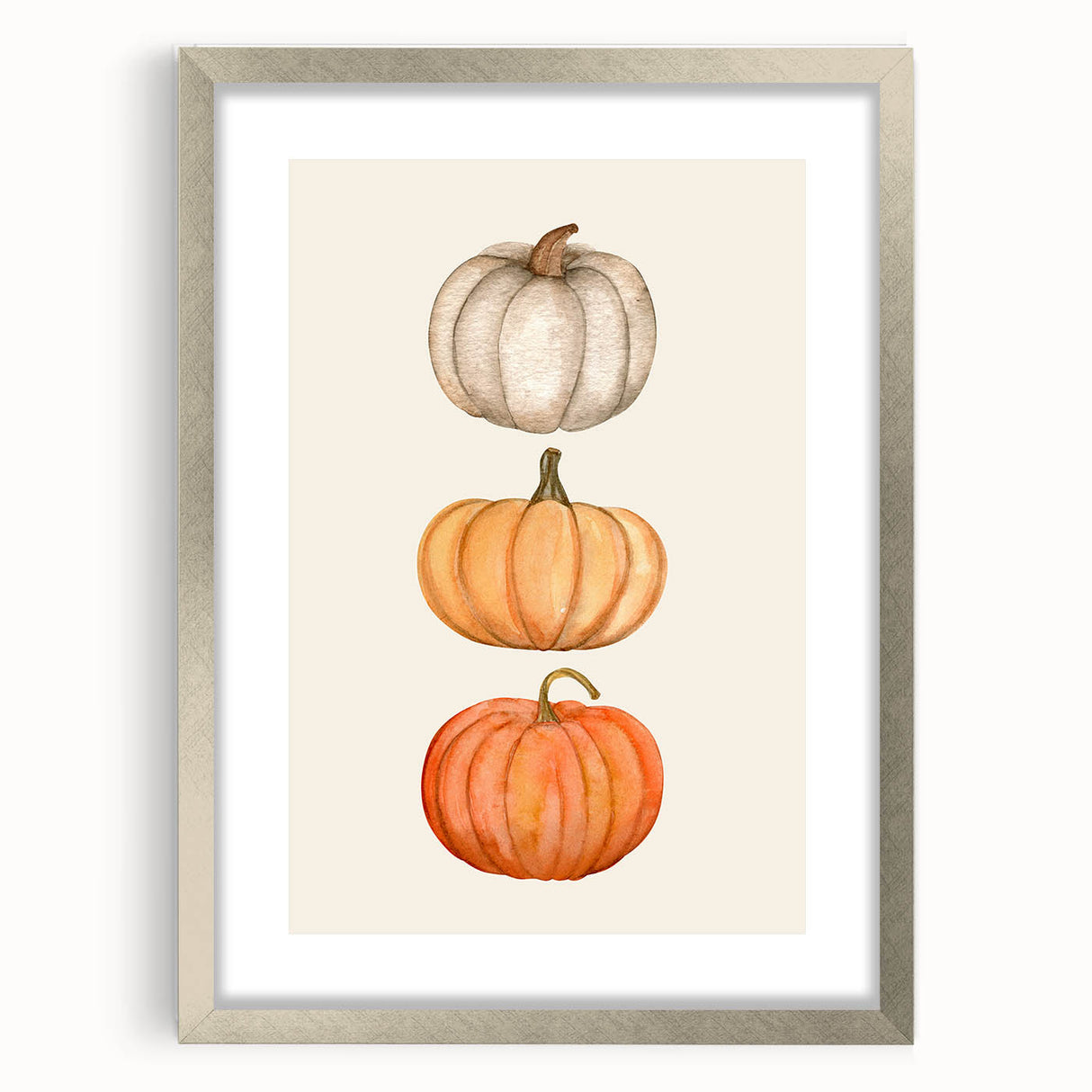 Textured abstract art print in warm autumn hues on a silver-framed canvas, suitable for bedroom decor.