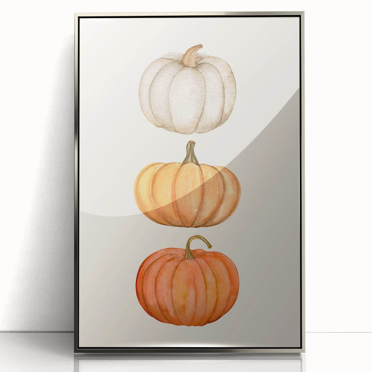 Mid-century modernist art depicting an autumnal scene in muted earth tones on a framed acrylic print.
