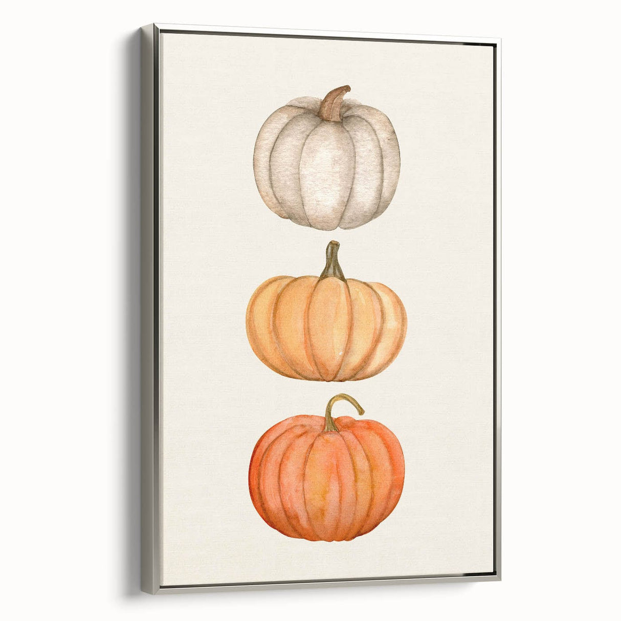 Framed canvas depicting a vintage landscape art painting of autumn trees in vibrant orange and red tones.
