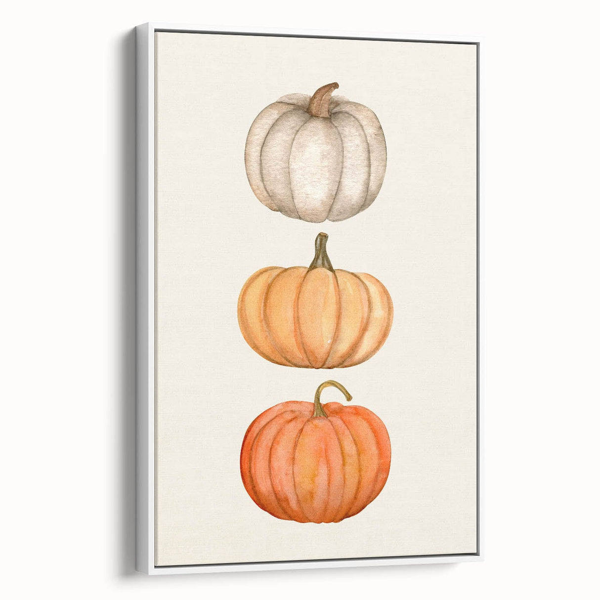 Vintage poster art of autumn leaves in vibrant orange and red tones on a large framed canvas, ideal for living room decor.