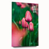 Large abstract wall art print on acrylic glass featuring vibrant spring colors, ideal for bedroom or dining room decor.
