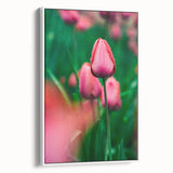 Vintage poster art featuring a colorful spring scene on a large framed canvas, suitable for living room decor.