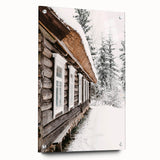 Large abstract wall art on acrylic glass depicting a winter scene in blue and white tones.