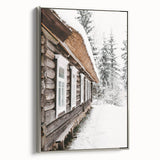 Winter landscape art painting on framed canvas, featuring a monochrome snowy scene with hints of silver.