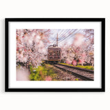 Extra large abstract art print featuring colorful, textured vehicles and transportation motifs on a black framed canvas.