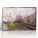 Mid-century modernist art depicting various modes of transportation in muted colors on a framed acrylic print.