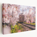 Colorful abstract depiction of various modes of transportation on a stretched canvas, suitable for kitchen wall art.