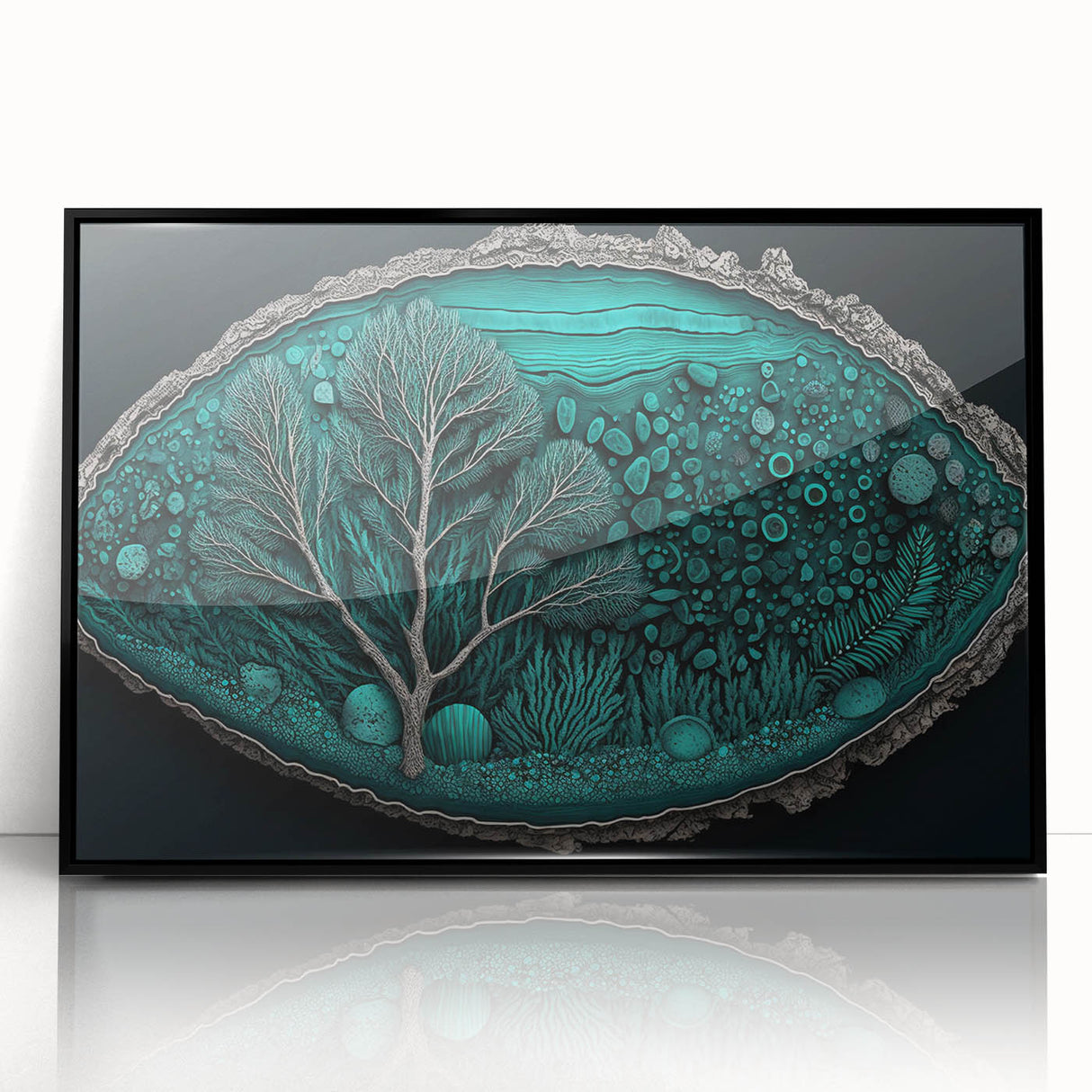 Acrylic Dining Room Artwork - Abstract Teal Geode Nature Print