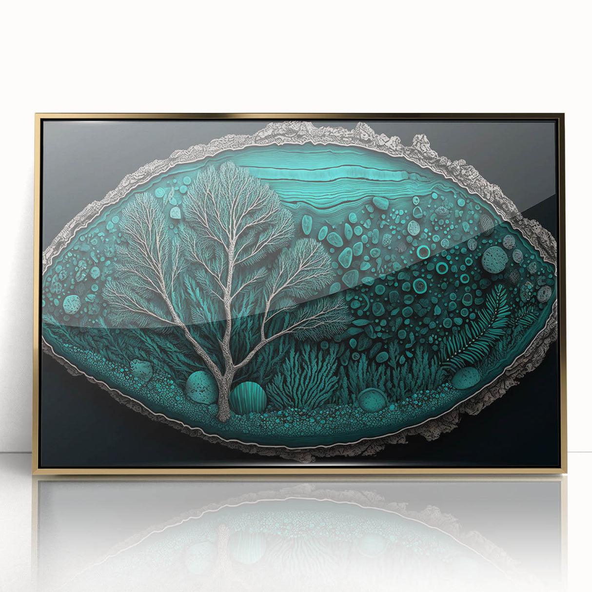 Acrylic Dining Room Artwork - Abstract Teal Geode Nature Print