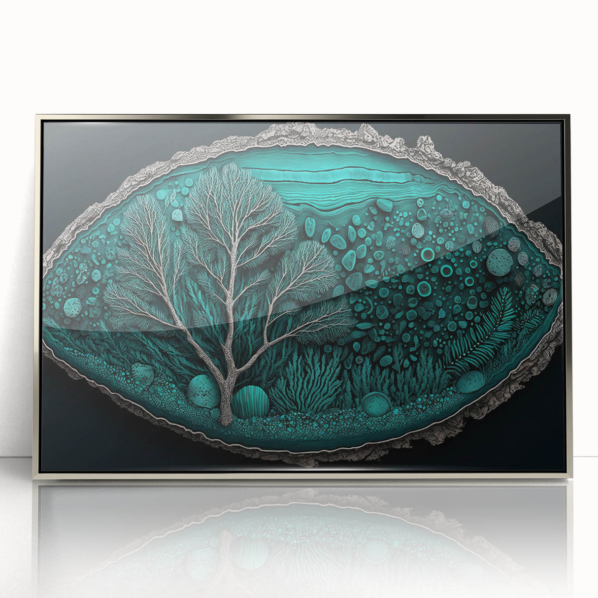 Acrylic Dining Room Artwork - Abstract Teal Geode Nature Print