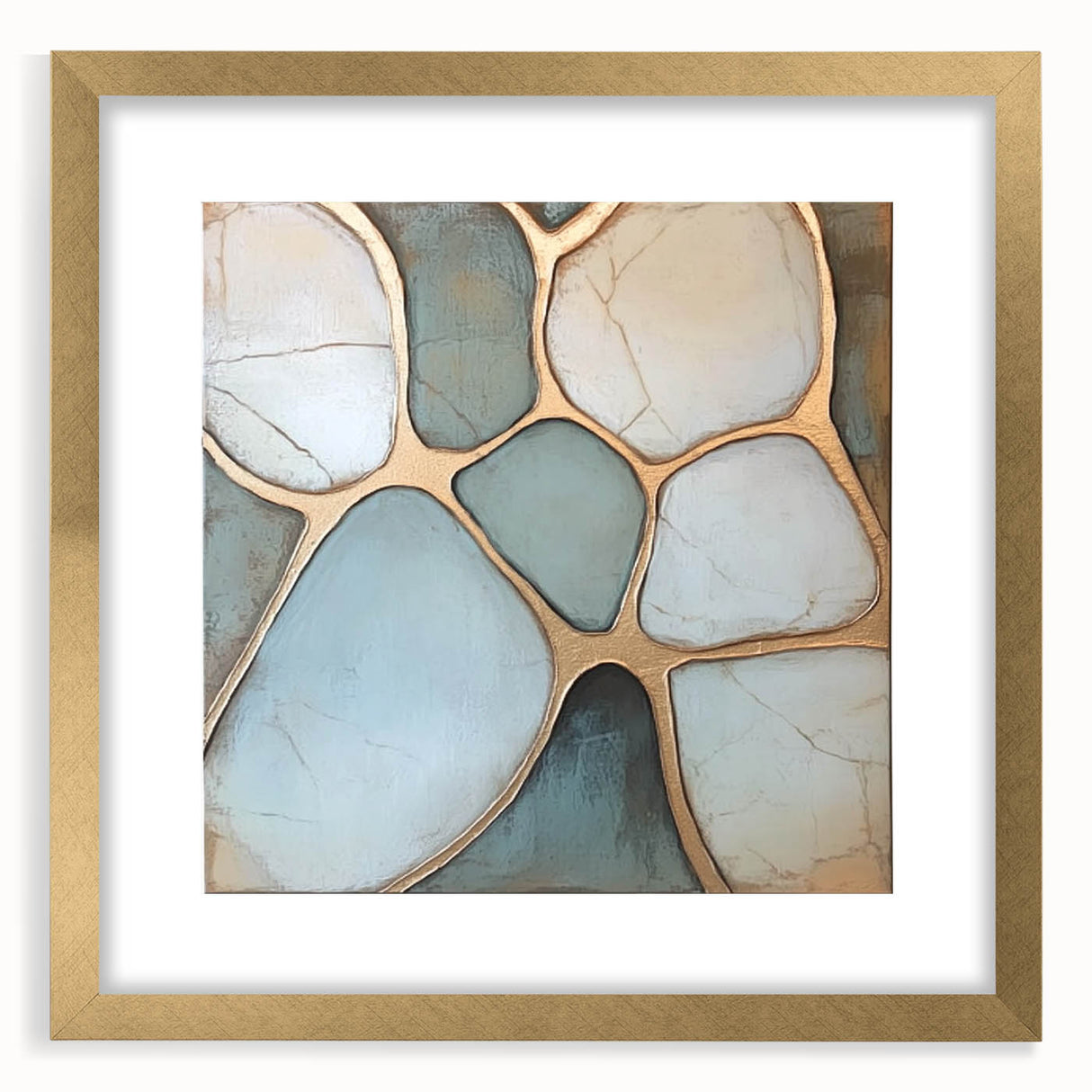 Abstract geometric frame in gold with a mat, showcasing a modern design. Ideal for contemporary decor, it adds elegance to any room setting.