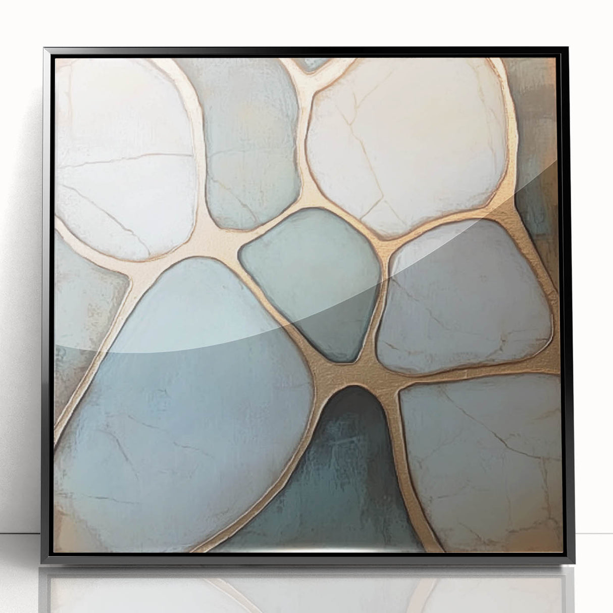 Abstract geometric framed acrylic artwork showcasing a striking black design with sharp angles and modern aesthetics, perfect for contemporary decor.