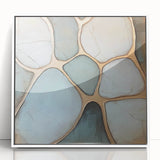 Framed abstract geometric acrylic art piece in white, showcasing intricate patterns and vibrant colors, perfect for modern home decor and artistic expression.