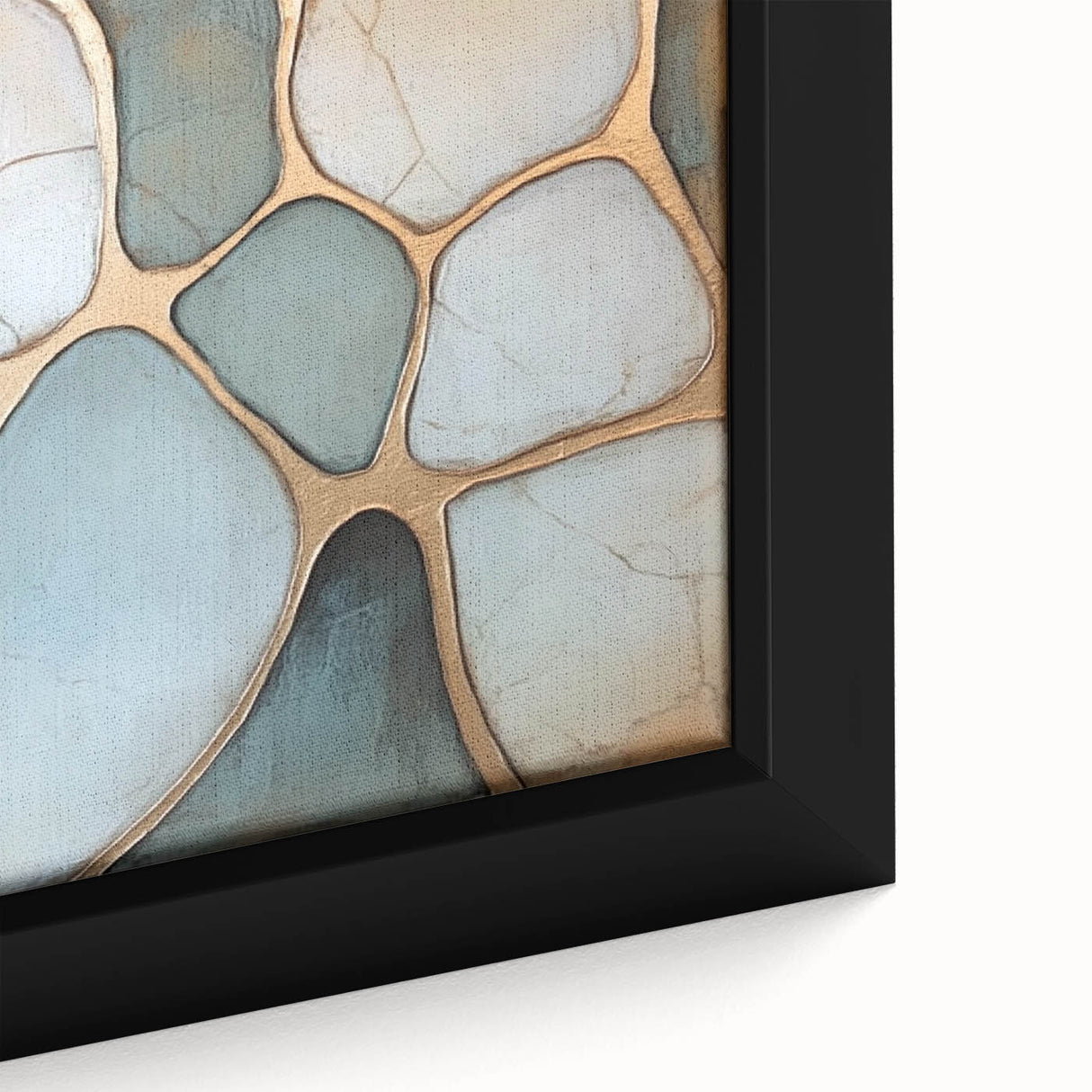 Close-up of an abstract geometric framed canvas showcasing vibrant colors and intricate patterns, adding a modern artistic touch to home decor. Ideal for contemporary spaces.