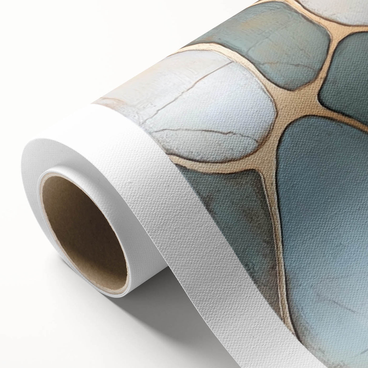 Abstract geometric design on rolled canvas showcasing vibrant colors and sharp lines, perfect for modern home decor. Packaged securely in a cardboard tube for easy transport and display.