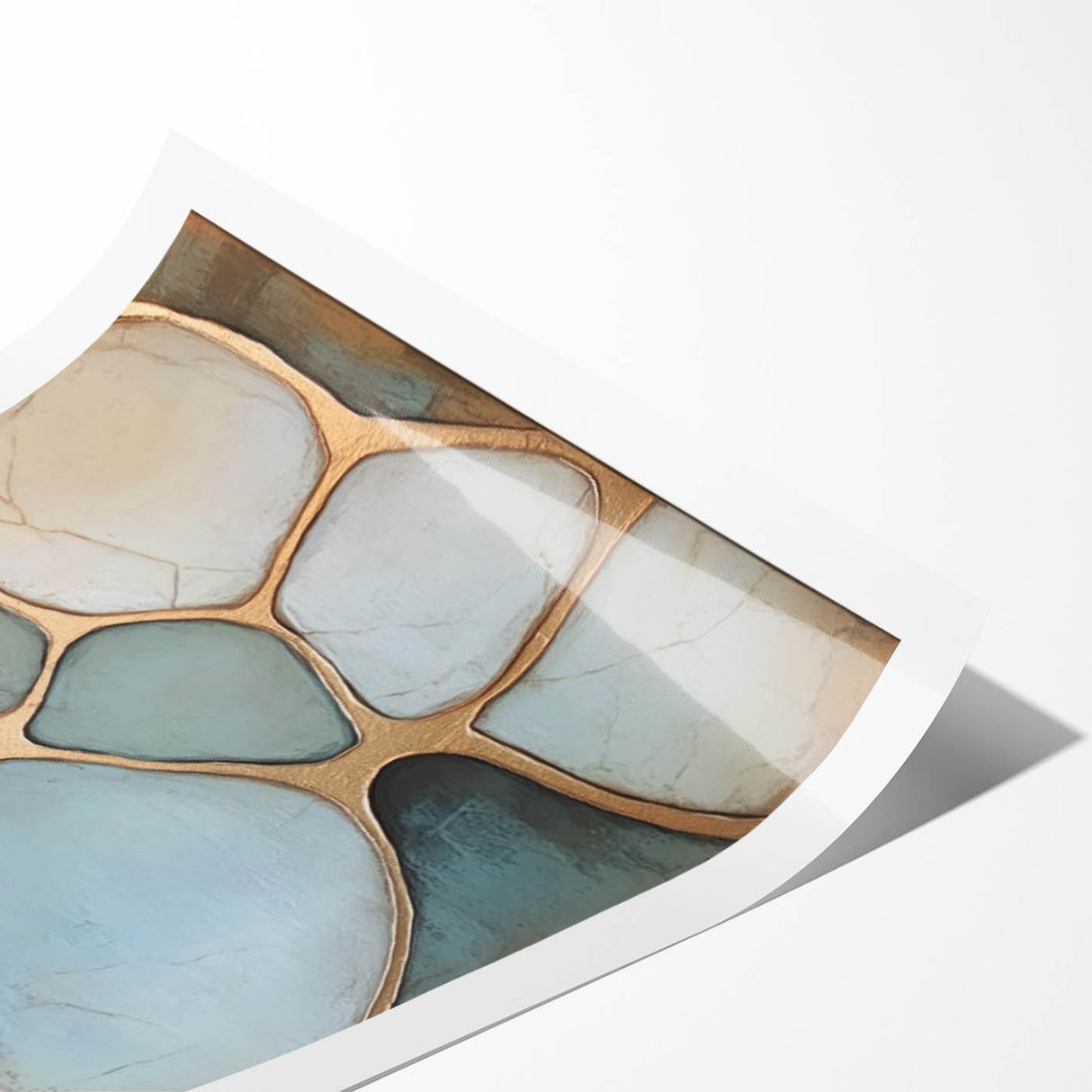 Abstract geometric rolled print showcasing vibrant colors and intricate patterns, elegantly packaged in a durable cardboard tube, perfect for home decor.