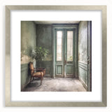 Textured abstract art print of a French door design in silver frame, ideal for bedroom wall decor.