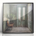 Large abstract wall art featuring a minimalist black and white depiction of a French door.