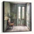 Black and white framed canvas featuring a vintage poster art style of an ornate French door, ideal for bedroom wall decor.