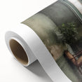 Art Deco poster featuring a detailed illustration of a French door in muted earth tones on rolled canvas.