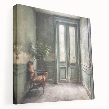 French door architecture depicted in a large, stretched canvas, ideal for kitchen wall art.