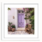 Abstract art print of a Greek door, muted earth tones, framed with white mat, ideal for dining room decor.